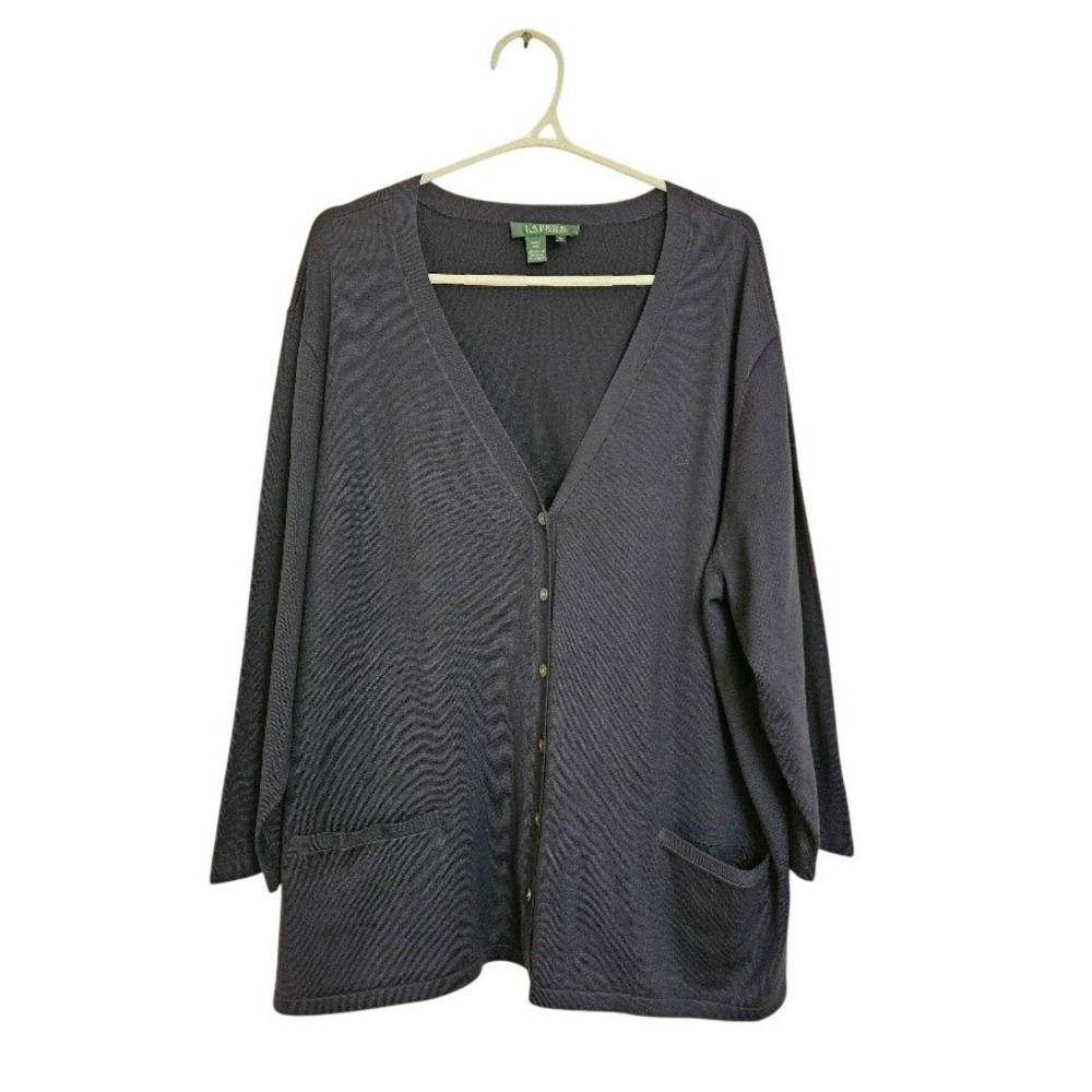 Lauren Ralph Lauren Navy Blue Silk Blend Button Front Cardigan Sweater Plus 3X